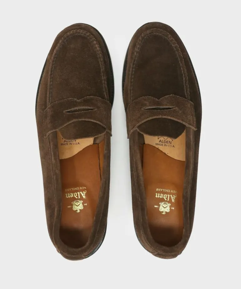 Clearance Alden Dark Suede Penny Loafer Brown
