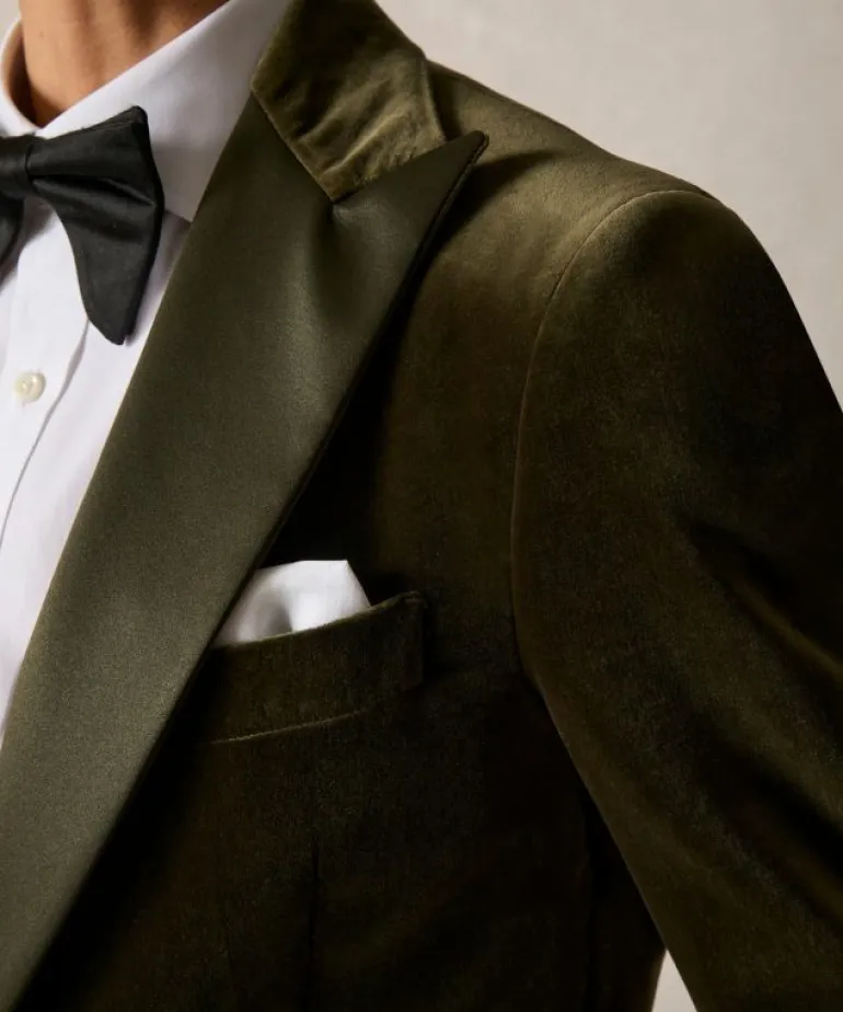 Outlet Todd Snyder Italian Velvet Peak Lapel Tuxedo Jacket in Olive Green