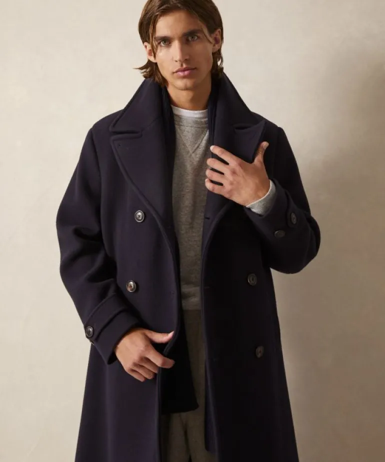 Discount Todd Snyder Italian Wool Officer Coat in Navy Blue