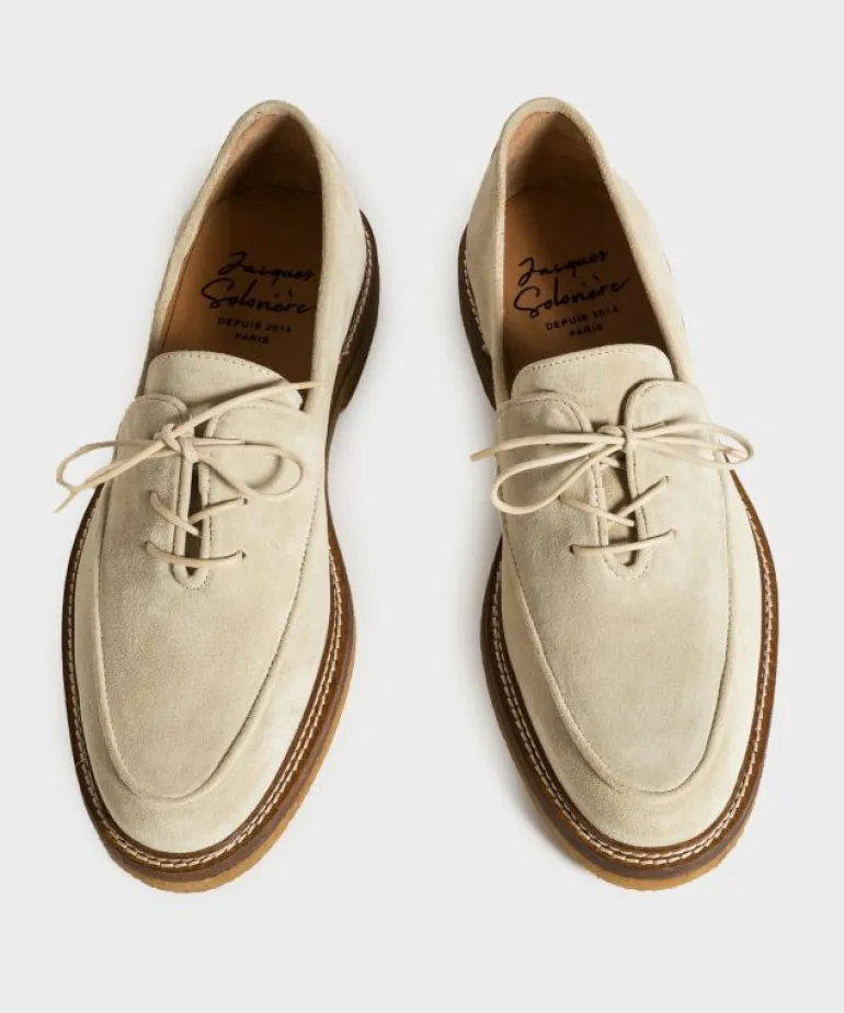 Store Jacques Solovière Oliver Laceup Derby in Latte Suede Brown