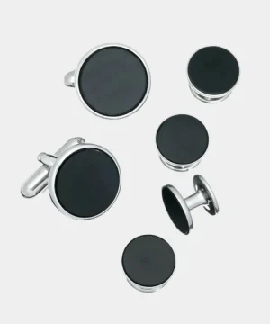 Flash Sale Jan Leslie Link Up Circle Cufflinks and Tuxedo Studs Black