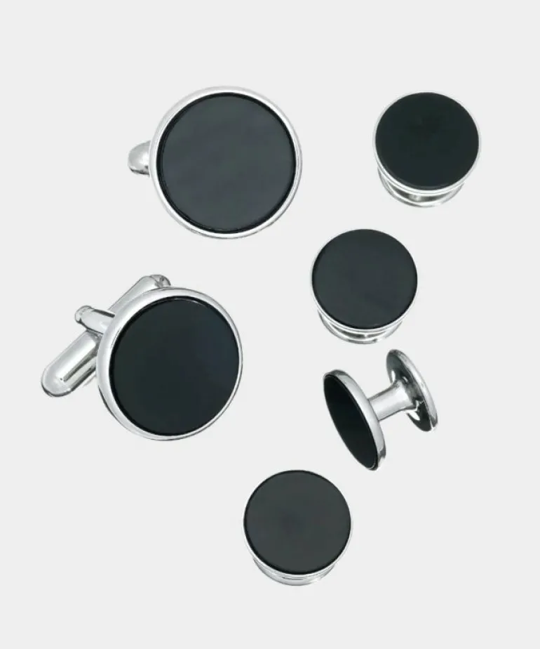 Flash Sale Jan Leslie Link Up Circle Cufflinks and Tuxedo Studs Black