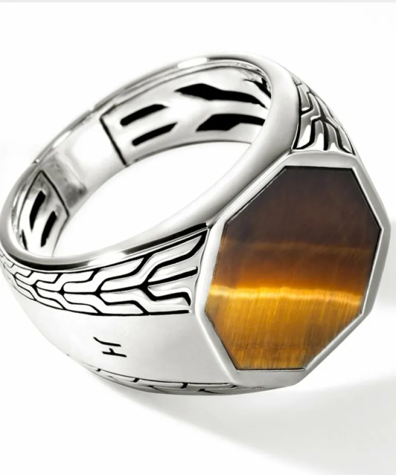 Online John Hardy Sterling Silver Octagon Signet Ring with Tiger Eye Multi