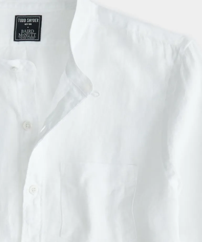 Outlet Todd Snyder Sea Soft Linen Band Collar Long Sleeve Shirt in White