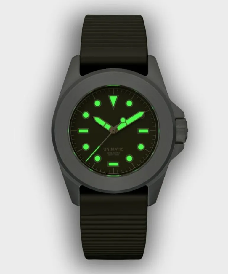 Discount Unimatic U4S Classic Military Watch in Olive with silver dial Green